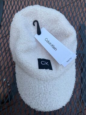 Calvin Klein Cream Sherpa Cap with Black CK Patch